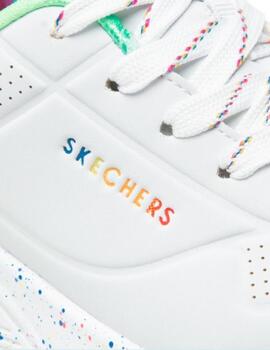 Zapatillas skechers uno lite rainbow blanco de niña.