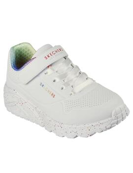 Zapatillas skechers uno lite rainbow specks blanco de niña.