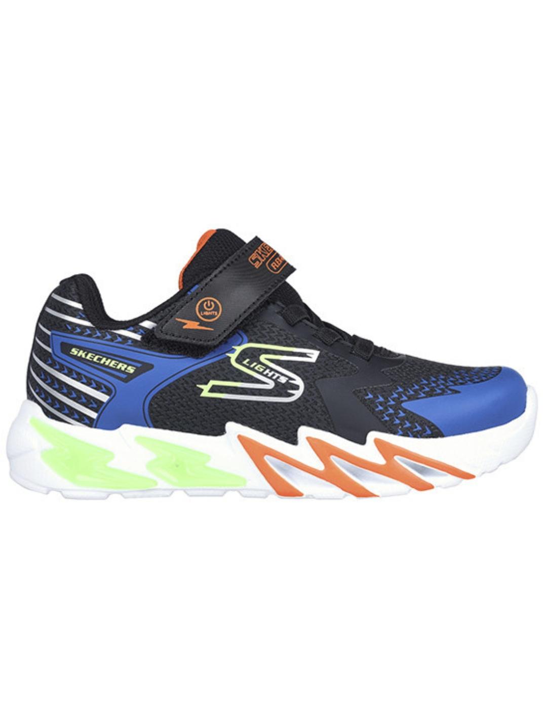 Zapatillas skechers flex glow bolt luces negro de niño.