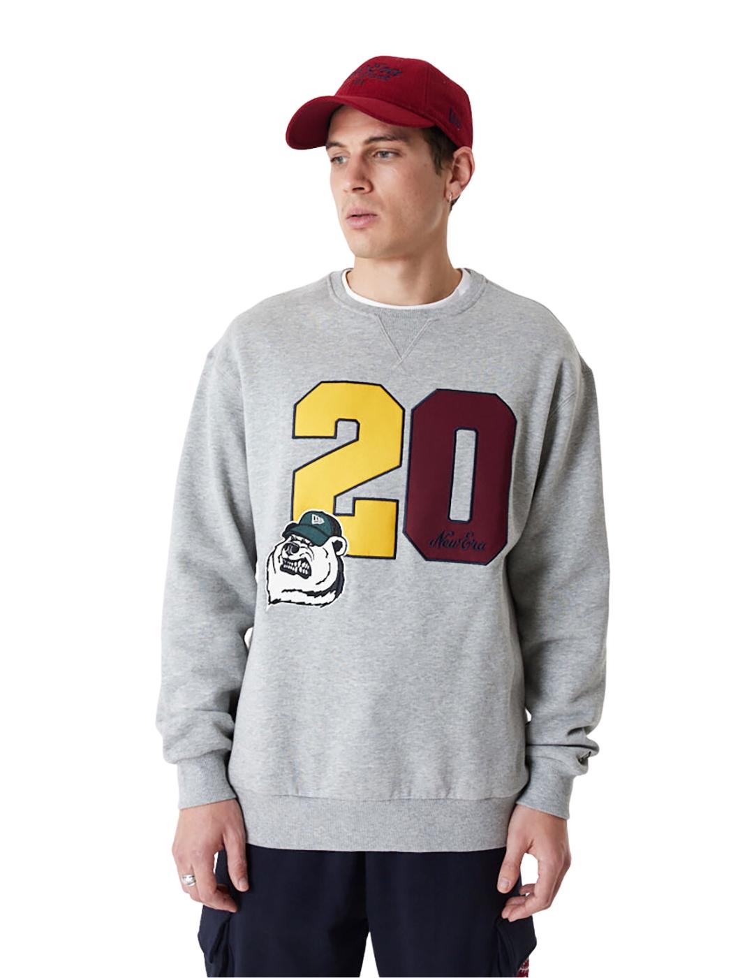 sudadera new era lifestyle crew neck gris de hombre.