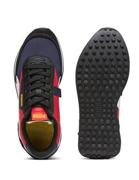 Zapatillas puma future rider splash jr negro azul de niño.