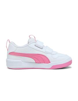 Zapatillas puma multiflex sl v ps blanco rosa de niña.