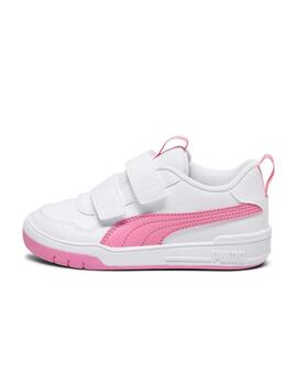 Zapatillas puma multiflex sl v ps blanco rosa de niña.