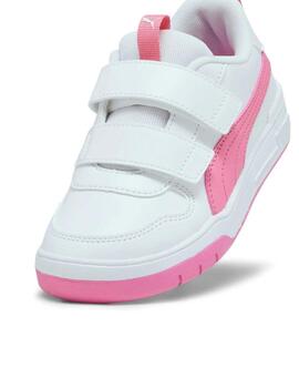 Zapatillas puma multiflex sl v ps blanco rosa de niña.