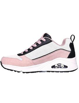 Zapatillas skechers uno two much fun blanco rosa de mujer.
