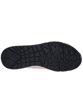 Zapatillas skechers uno two much fun blanco rosa de mujer.