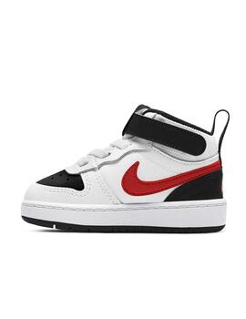 Zapatillas nike court borough mid 2 tdv blanco rojo de bebé.