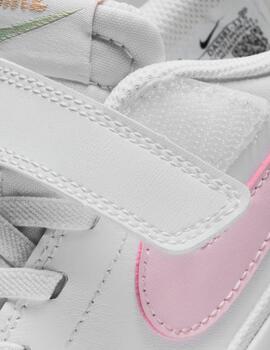 Zapatillas nike court legacy psv blanco rosa de niña.