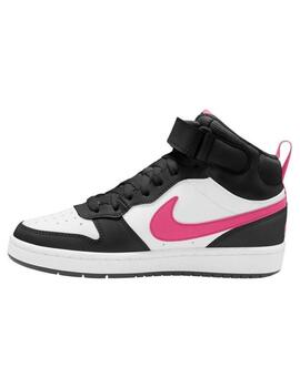 Zapatillas nike court borough mid 2 gs blanco rosa de niña.