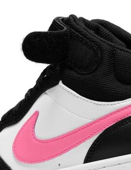 Zapatillas nike court borough mid 2 gs blanco rosa de niña.