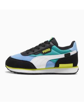 Zapatillas puma future rider splash azul verde de niño.