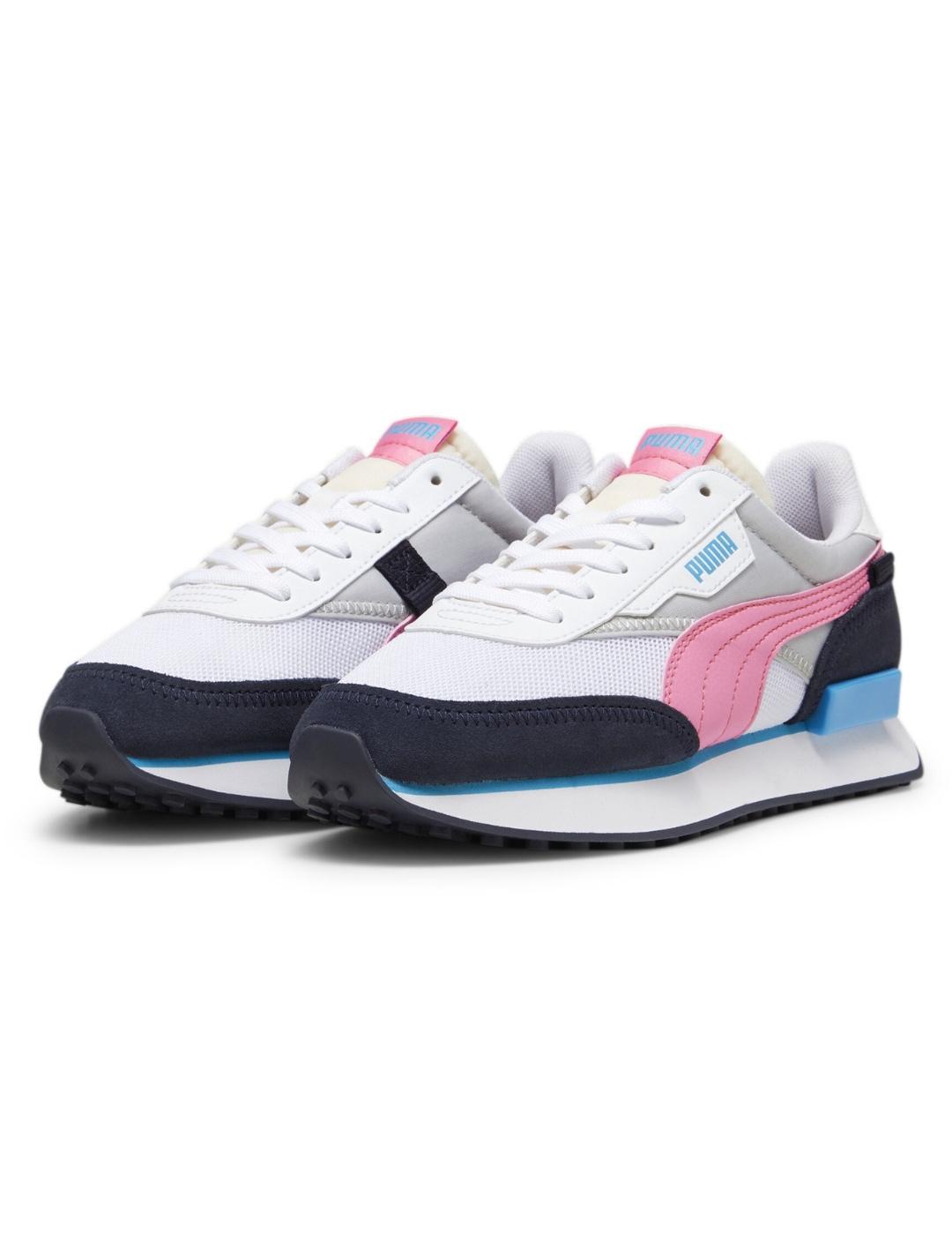 Zapatillas puma future rider splash jr gris rosa de niña.