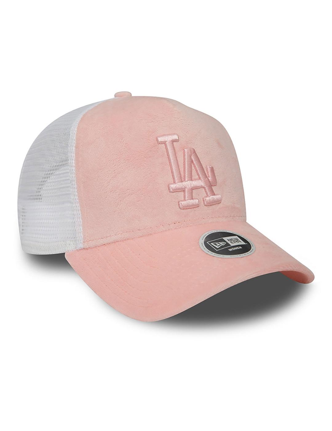 gorra LA Dodgers velour a-frame blanco rosa de mujer.