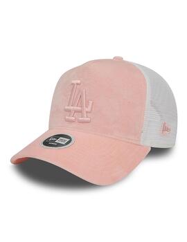 gorra LA Dodgers velour a-frame blanco rosa de mujer.