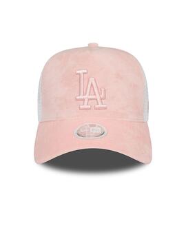 gorra LA Dodgers velour a-frame blanco rosa de mujer.