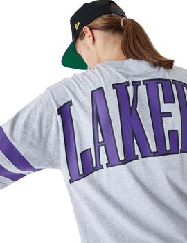 camiseta new era nba lakers oversized gris de hombre.