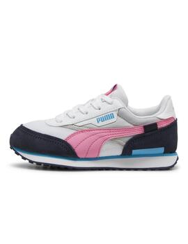 Zapatillas puma future rider splash azul rosa de niña.