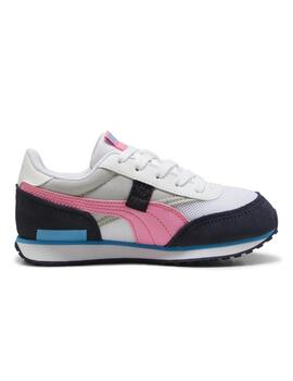 Zapatillas puma future rider splash azul rosa de niña.