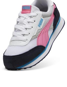 Zapatillas puma future rider splash azul rosa de niña.