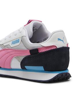 Zapatillas puma future rider splash azul rosa de niña.