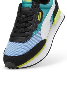 Zapatillas puma future rider jr azul verde de niño.