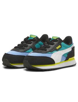 Zapatillas puma future rider splash inf azul negro de bebé.