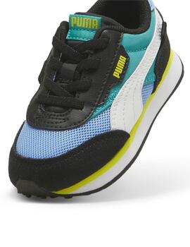 Zapatillas puma future rider splash inf azul negro de bebé.