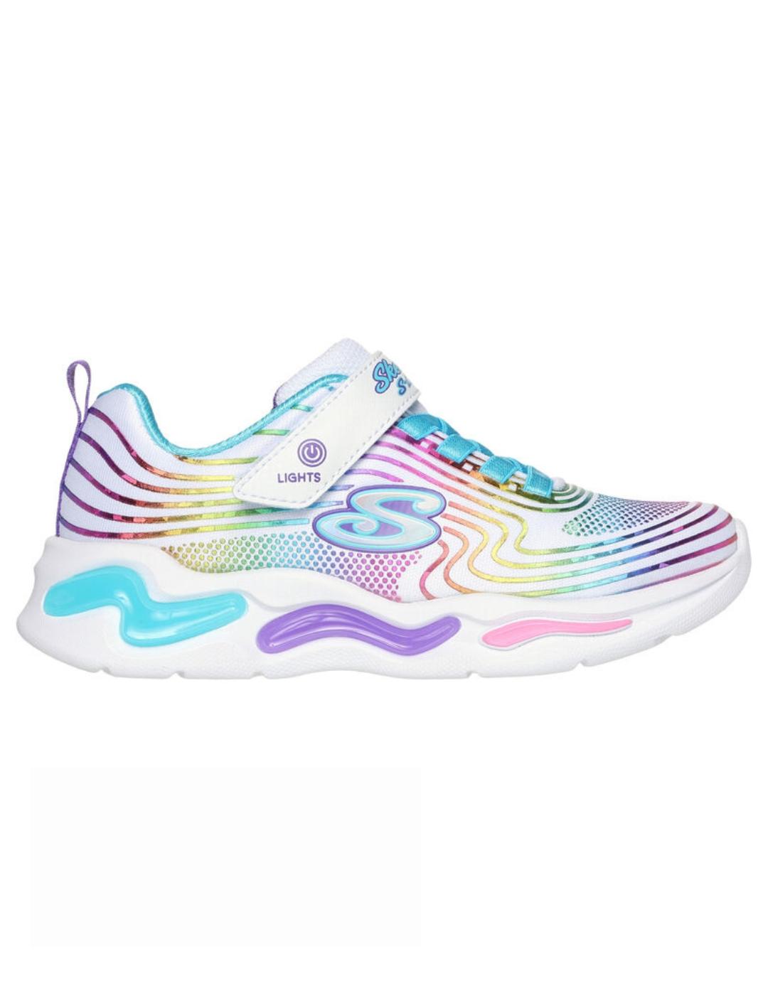 Zapatillas skechers s lights wavy beams blanco de niña.