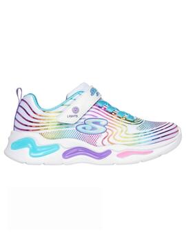 Zapatillas skechers s lights wavy beams blanco de niña.