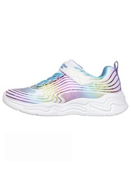 Zapatillas skechers s lights wavy beams blanco de niña.