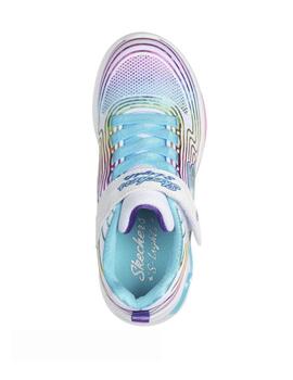 Zapatillas skechers s lights wavy beams blanco de niña.