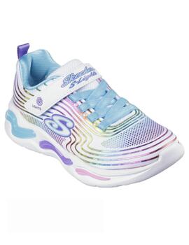 Zapatillas skechers s lights wavy beams blanco de niña.