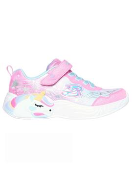 Zapatillas skeckers s-lights unicornio rosa de niña.