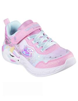 Zapatillas skeckers s-lights unicornio rosa de niña.