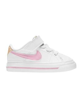 Zapatillas nike court legacy tdv blanco rosa de bebé.