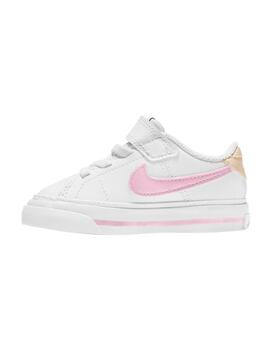 Zapatillas nike court legacy tdv blanco rosa de bebé.