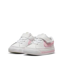 Zapatillas nike court legacy tdv blanco rosa de bebé.