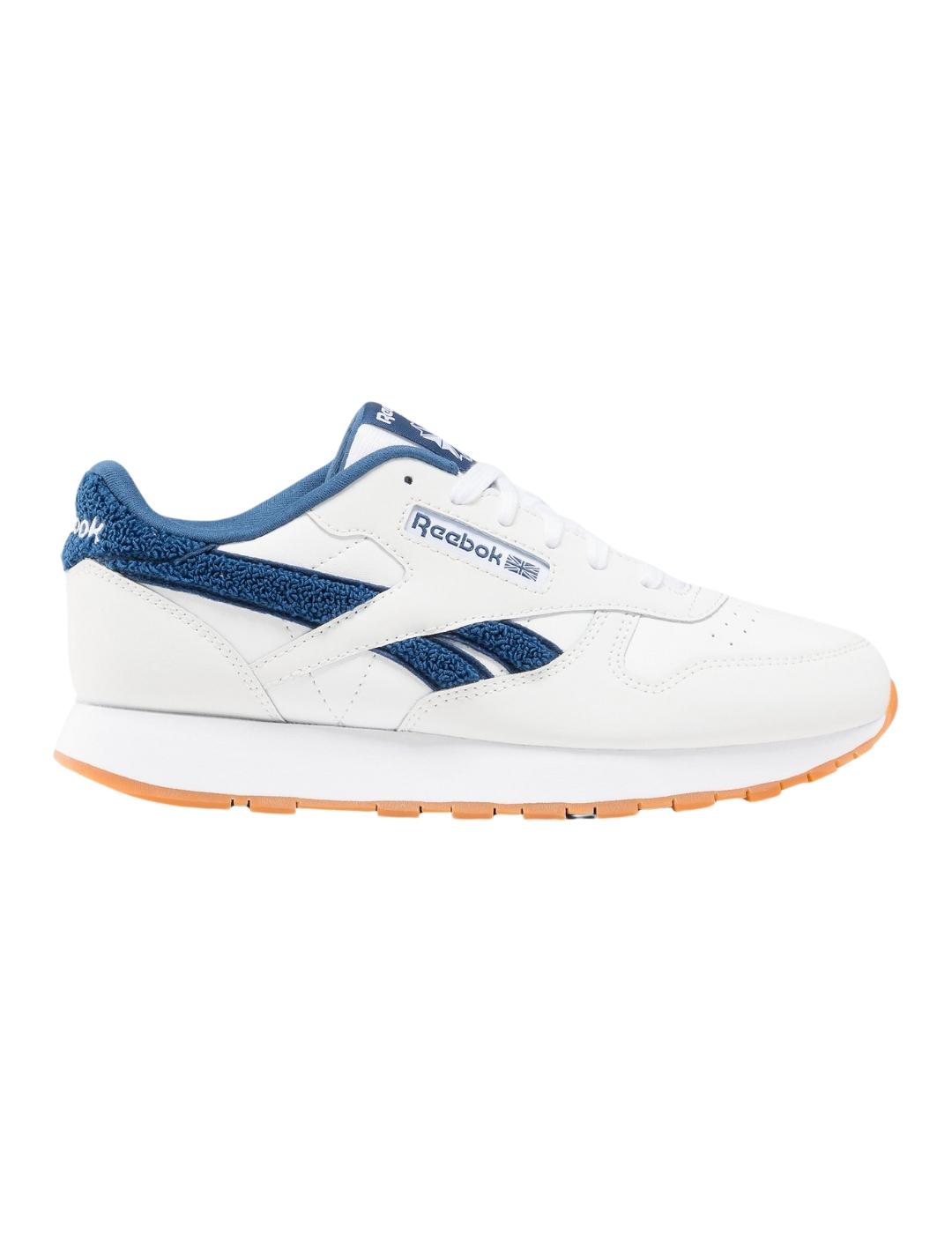 Zapatillas reebok classic leather kids blanco azul de niño.