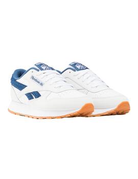 Zapatillas reebok classic leather kids blanco azul de niño.