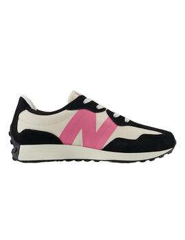 Zapatillas new balance gs327vl blanco negro rosa de niña.
