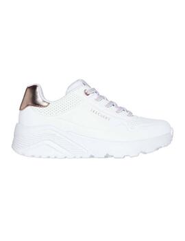 Zapatillas skechers uno lite metallic blanco de niño.
