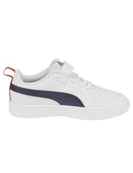 Zapatillas puma rickie ac+ ps blanco azul de niño.