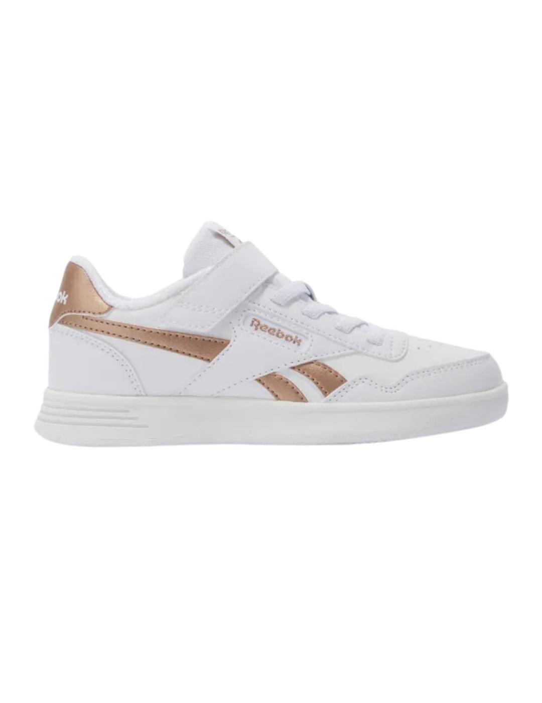 Zapatillas reebok court advance elastic blanco dorado niña.