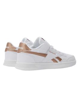 Zapatillas reebok court advance elastic blanco dorado niña.