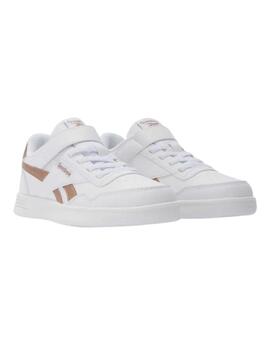 Zapatillas reebok court advance elastic blanco dorado niña.