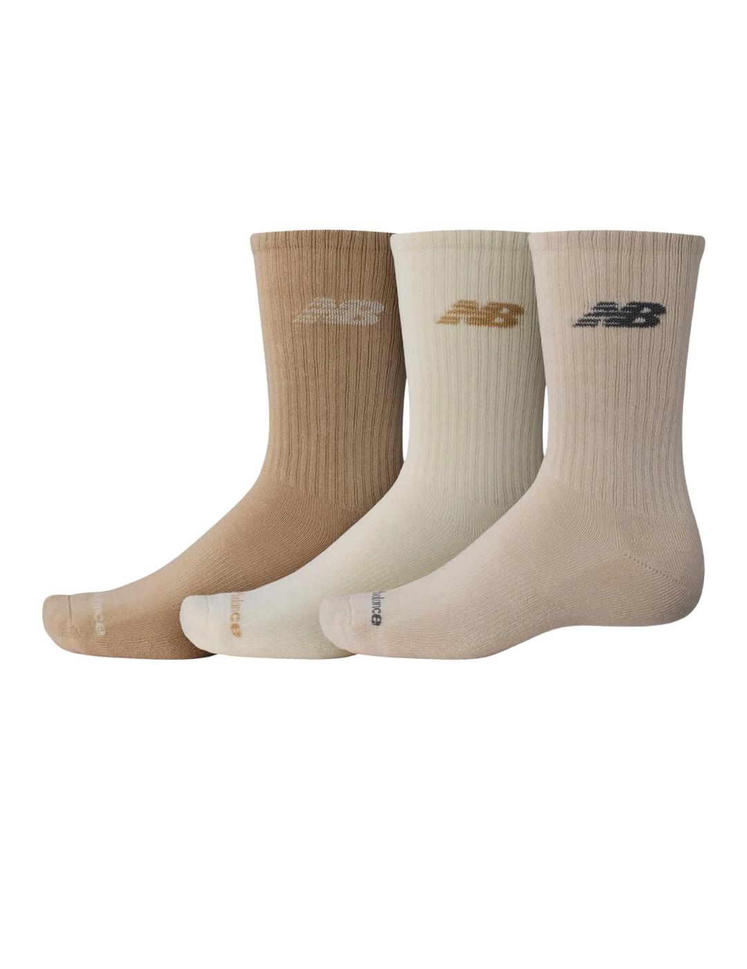 Calcetines New Balance Everyday Crew 3 beige marrón uinisex.