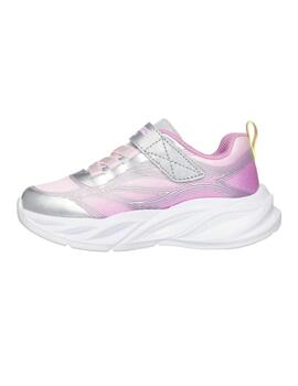 Zapatillas skechers s lights cosmic glow rosa plata de niña.