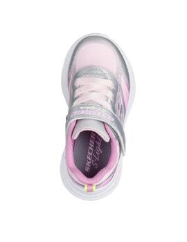 Zapatillas skechers s lights cosmic glow rosa plata de niña.