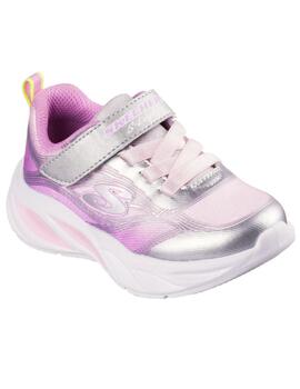 Zapatillas skechers s lights cosmic glow rosa plata de niña.