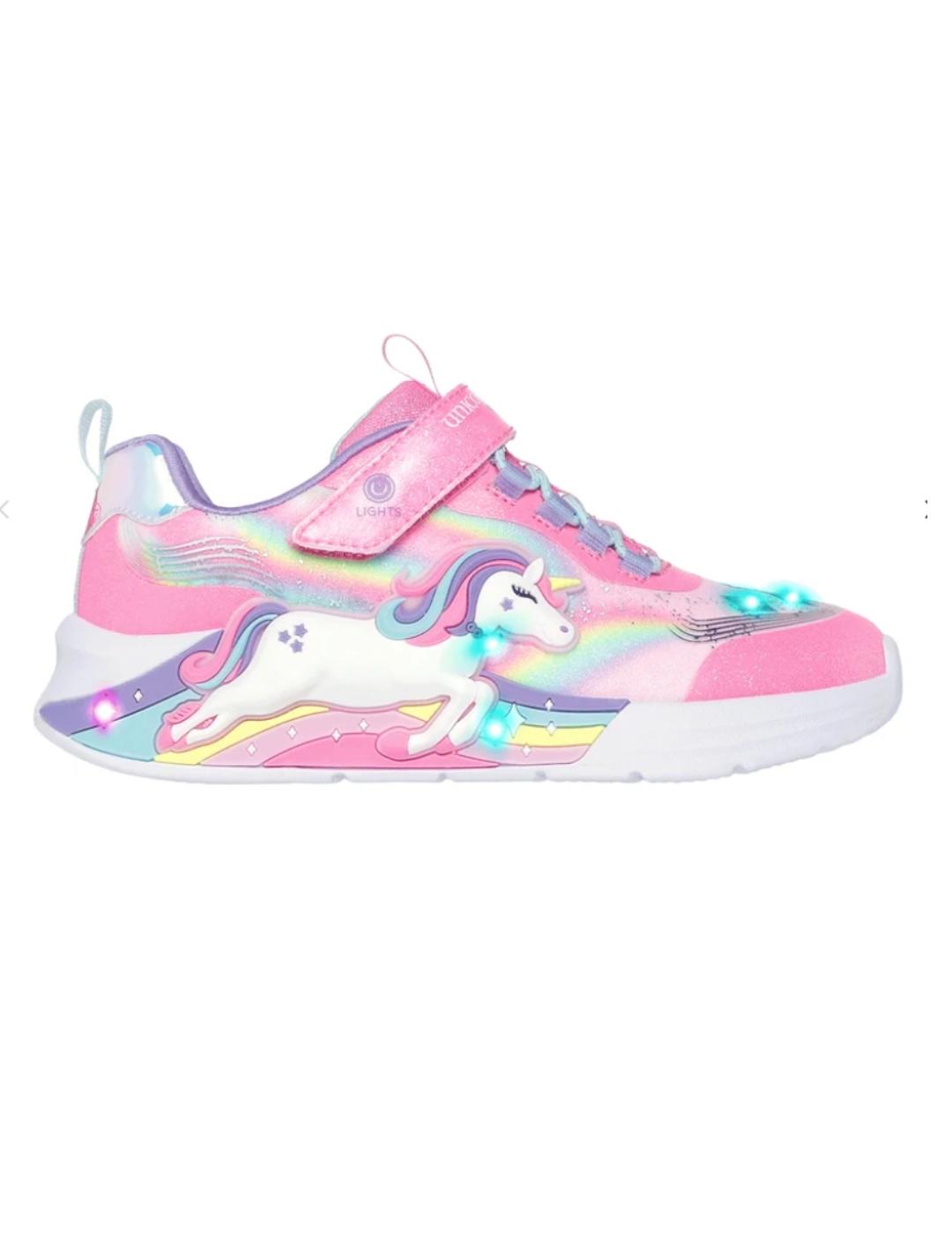 Zapatillas skechers s lights unicorn rosa de niña.
